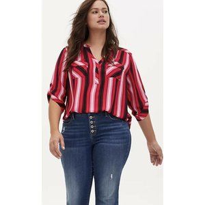 TORRID 5 5X HARPER RED & PINK STRIPE GEORGETTE PULLOVER BLOUSE